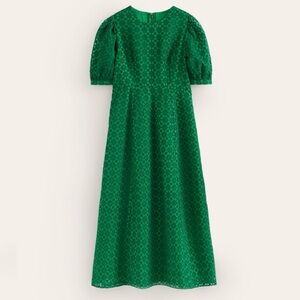 Boden Organza Occasion Dress in Green Tambourine US 8 / UK 12 Midi Puff Sleeve
